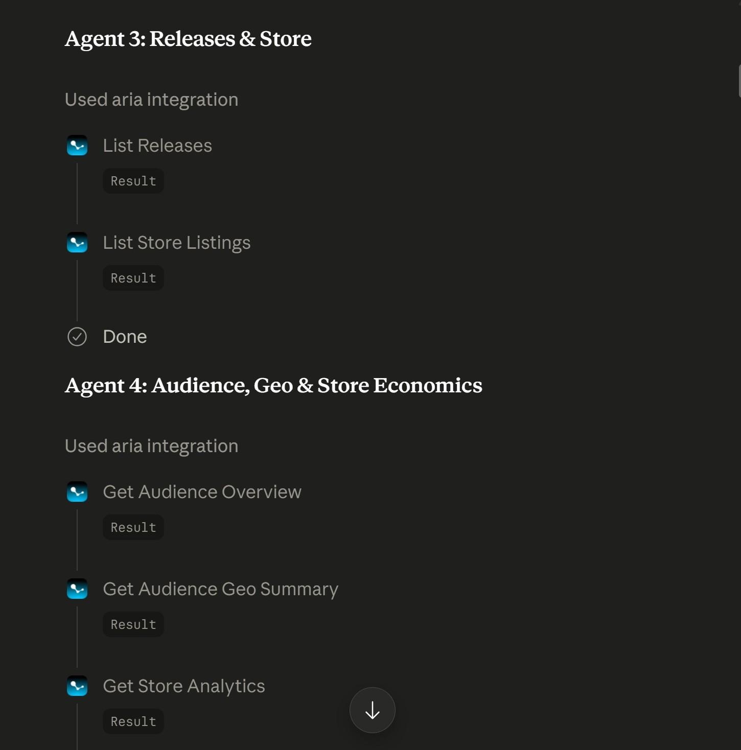 Aria running a multi-agent music-business sweep inside Claude