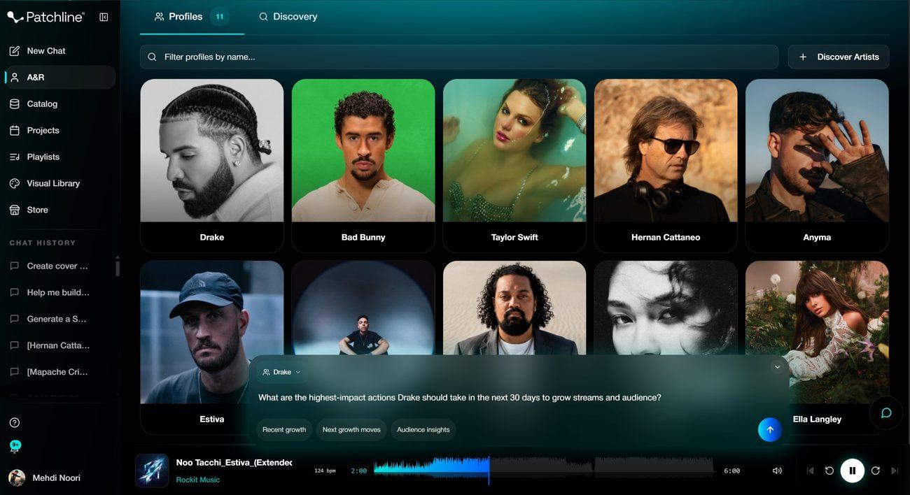 Patchline app: roster, catalog, and Aria in one workspace