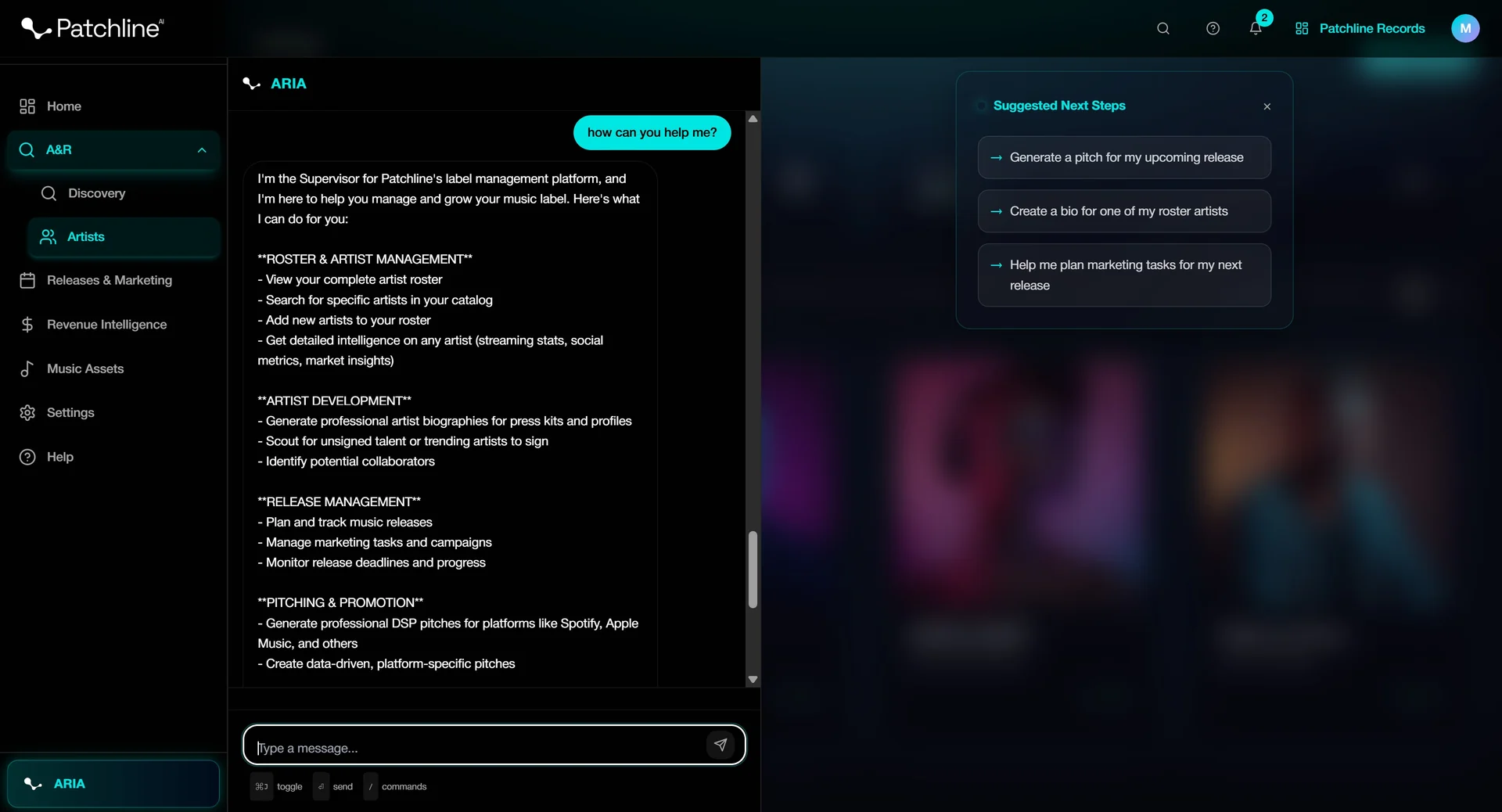 Chat Interface Agent (Aria) Interface